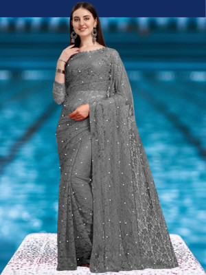 NORAFLEX Self Design Bollywood Net Saree(Grey)
