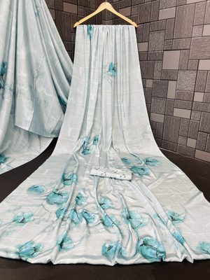 Jumki Fashion Digital Print, Floral Print Bollywood Crepe Saree(Light Blue)
