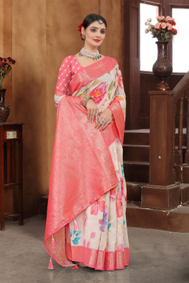 Pikham Digital Print Bollywood Cotton Linen Saree(Multicolor)