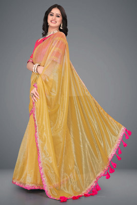 Mortile Designer Studio Embroidered Bollywood Lycra Blend Saree(Yellow)