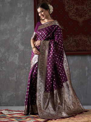 Tasrika Woven Kanjivaram Silk Blend Saree(Purple)
