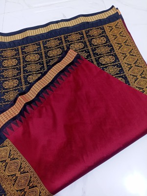 AYEZAL Temple Border, Solid/Plain Sambalpuri Handloom Cotton Silk Saree(Maroon)