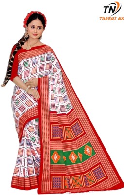 Tareni Printed Sambalpuri Pure Cotton Saree(White)