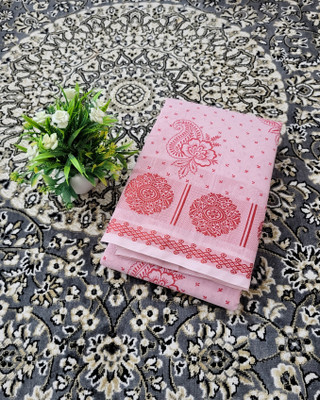 Ss sarees Printed Banarasi Cotton Silk Saree(Pink, Red)