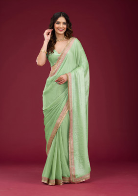 Bhojal Creation Embroidered Bollywood Silk Blend Saree(Green)