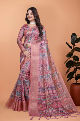 Mirthika Text Printed Daily Wear Silk Blend Saree(Multicolor)