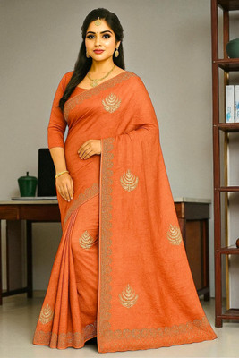 Shanaya Enterprise Embroidered Bollywood Silk Blend Saree(Orange)