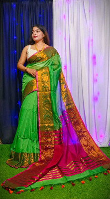 ridhi creation Self Design Handloom Cotton Blend Saree(Green)