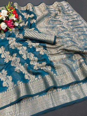 supalee tex Self Design Bollywood Organza Saree(Light Green)