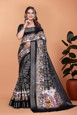 UDANI ENTERPRISE Printed Bandhani Art Silk Saree(Black)