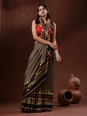 Sia Saree Bazaar Woven Handloom Pure Cotton Saree(Beige)