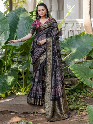 Sareemall Printed Chinnalapattu Viscose Rayon Saree(Black)