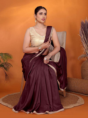 ROOP SUNDARI SAREES Solid/Plain Daily Wear Silk Blend Saree(Magenta, Maroon)