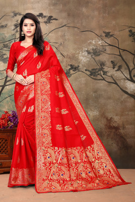Vastram Enterprise Self Design Kanjivaram Silk Blend Saree(Red)