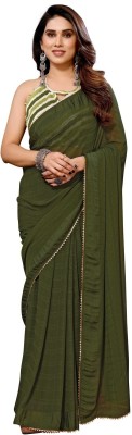 ROOP SUNDARI SAREES Dyed, Solid/Plain, Woven, Checkered Daily Wear Georgette Saree(Dark Green)