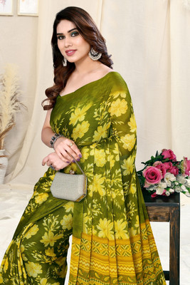 MIRCHI FASHION Printed, Floral Print Daily Wear Chiffon, Georgette Saree(Green, Yellow, Mustard)