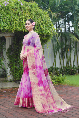 Aarunika MT Woven, Printed Bollywood Organza Saree(Pink)