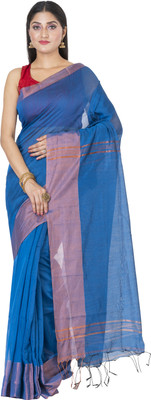 SAYAN CREATION Self Design Handloom Cotton Silk Saree(Blue)