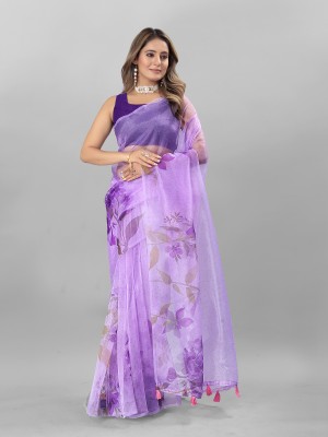 THIRA Digital Print Bollywood Organza Saree(Blue)