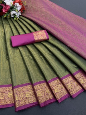 Aika Woven Kanjivaram Pure Silk Saree(Dark Green)