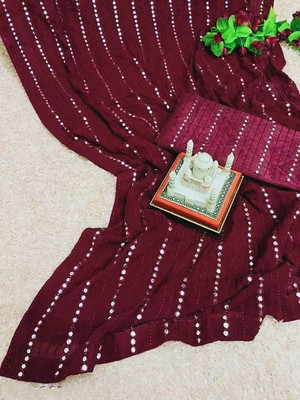 RK Creation Embellished Bollywood Georgette Saree(Maroon)