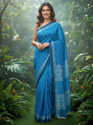 zamuna Floral Print, Digital Print Daily Wear Satin, Crepe Saree(Blue)