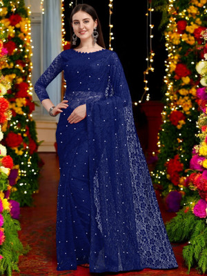 NEXA Printed Bollywood Brasso Saree(Blue)