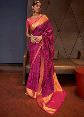 Vichitra Woven, Self Design Banarasi Silk Blend, Jacquard Saree(Pink)