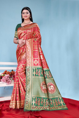 Pikham Woven Kanjivaram Art Silk Saree(Red)