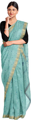 dreamy textiles hub Printed Tant Handloom Pure Cotton Saree(Light Blue)