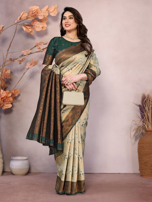 DIVINE JUNCTION WEAR Self Design Banarasi Satin Saree(Green)