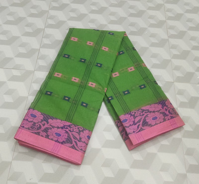 Kumaresh Creation Woven Tant Cotton Silk Saree(Light Green)