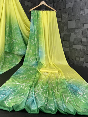 Adiyogi Enterprise Digital Print Bollywood Crepe Saree(Yellow, Green)
