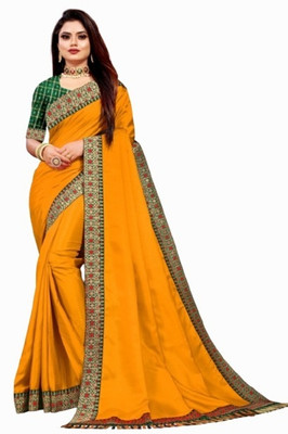 TRENDYRETRO Solid/Plain Daily Wear Art Silk Saree(Yellow)