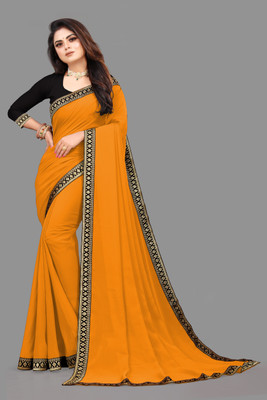 YP CREATION Solid/Plain Daily Wear Georgette Saree(Yellow)