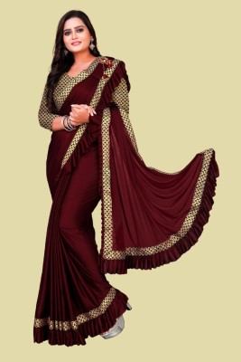 Julee Embellished, Solid/Plain Bollywood Lycra Blend Saree(Maroon)