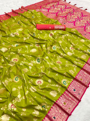 Sindharat Fashion Printed Banarasi Cotton Silk Saree(Light Green)