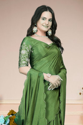 Infyshopy Fashions Solid/Plain Bollywood Georgette Saree(Light Green)