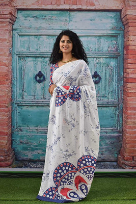Divyam Printed Handloom Pure Cotton Saree(White)