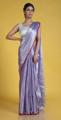 Kumaresh Creation Woven Bollywood Tissue Saree(Silver)
