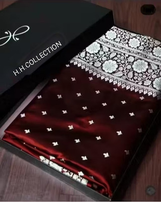 HHCOLLECTION Embroidered, Woven Banarasi Satin Saree(Maroon)