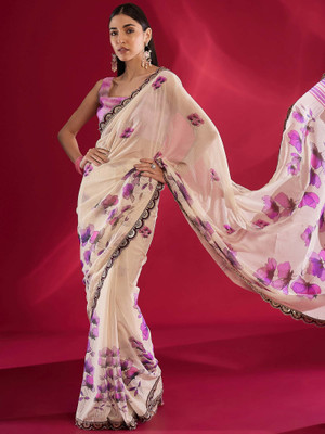 Tasrika Embroidered Daily Wear Georgette Saree(White)