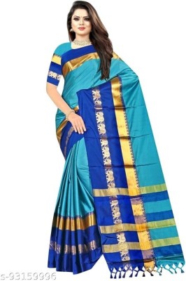 ns collection Woven Bollywood Cotton Silk Saree(Dark Green)