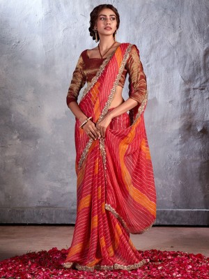 ANOUK Embellished Bollywood Chiffon Saree(Red)