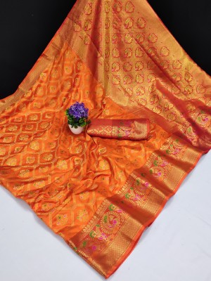 DRAVYA WOMEN Woven, Self Design Banarasi Silk Blend, Pure Silk Saree(Orange)