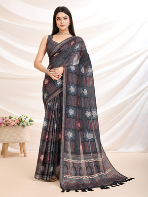 MANTROTSAV Printed Bollywood Cotton Blend Saree(Grey)