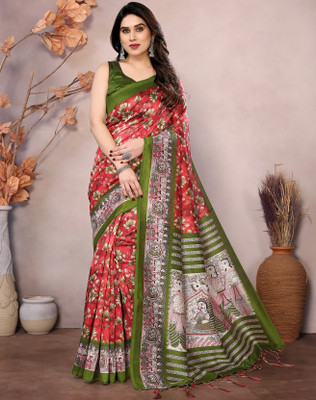 Divastri Printed Bhagalpuri Art Silk, Lace Saree(Red)