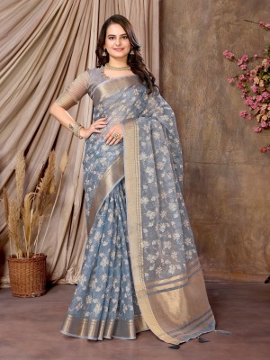 ALAGINI Embroidered Lucknow Chikankari Silk Blend Saree(Blue)