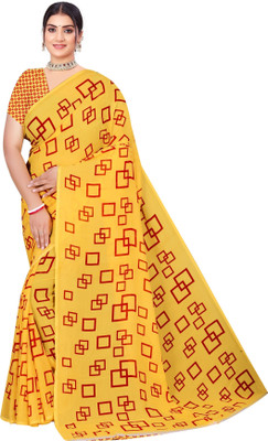 INDONIQ Checkered, Geometric Print Daily Wear Chiffon, Georgette Saree(Yellow)