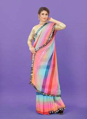 ZENBLAZE Printed, Digital Print, Striped, Self Design, Embroidered Bollywood Georgette Saree(Multicolor)